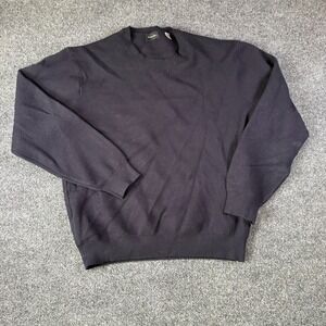 Tahari Sweater Mens Large Black Viscose Tight Knit Ribbed Trim Crew Neck Winter